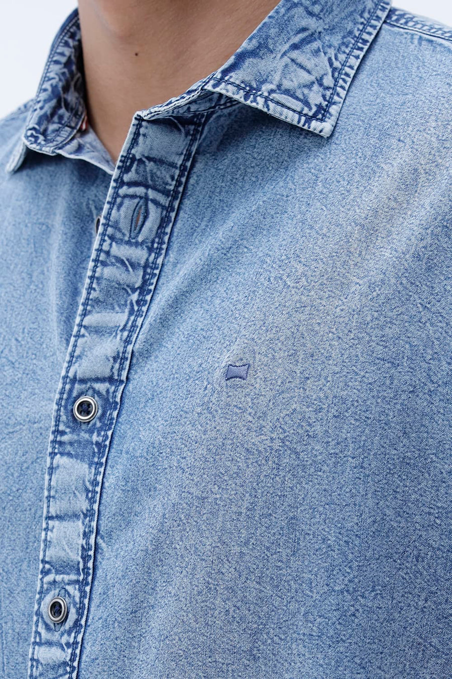 BASICS SLIM FIT BLUE SHADOW COTTON INDIGO HALFSLEEVES SHIRT