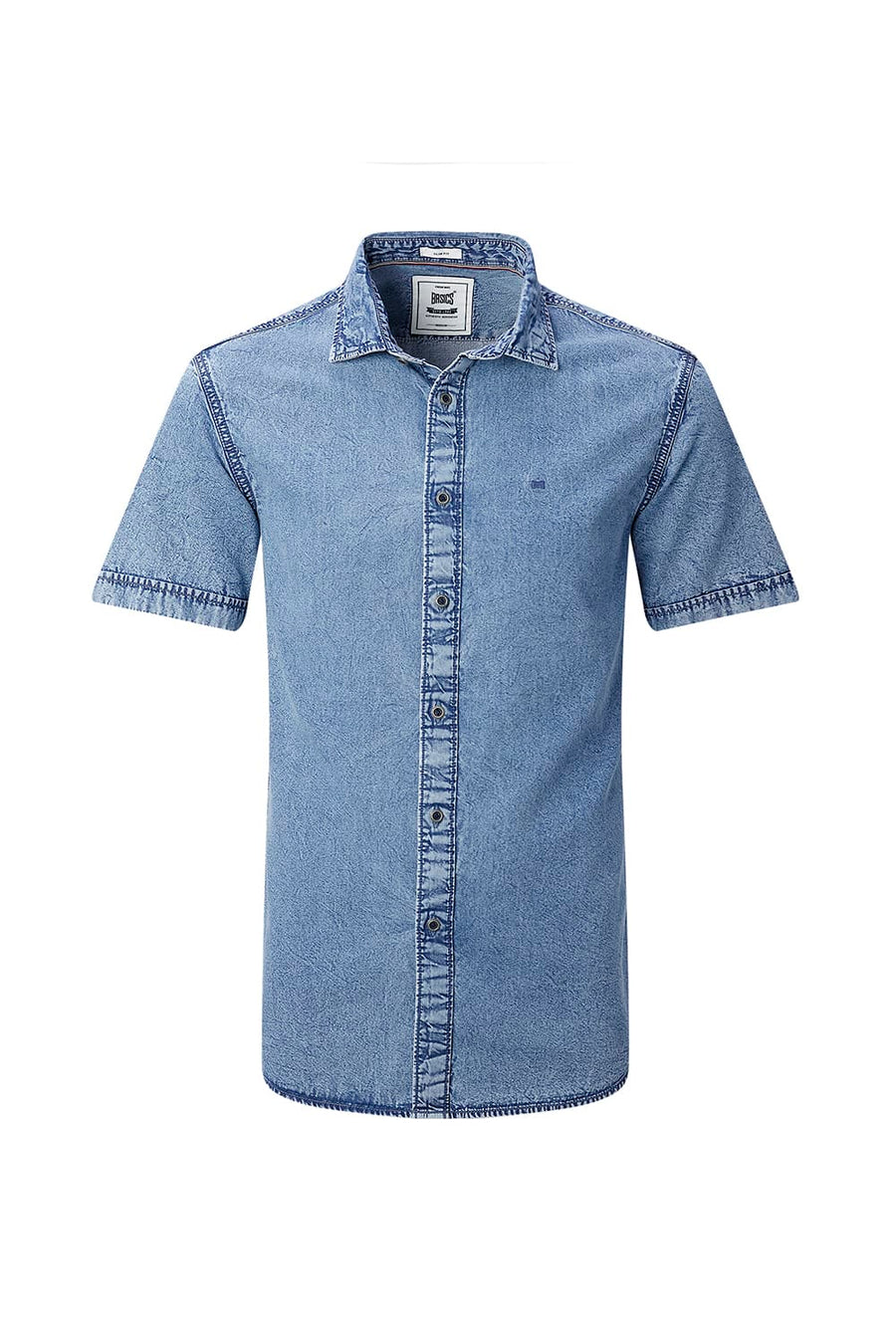 BASICS SLIM FIT BLUE SHADOW COTTON INDIGO HALFSLEEVES SHIRT