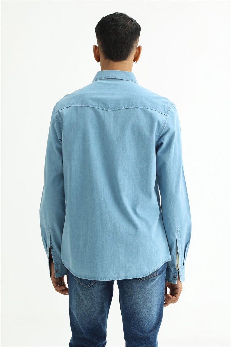 BASICS SLIM FIT BLUE FOG COTTON INDIGO SHIRT