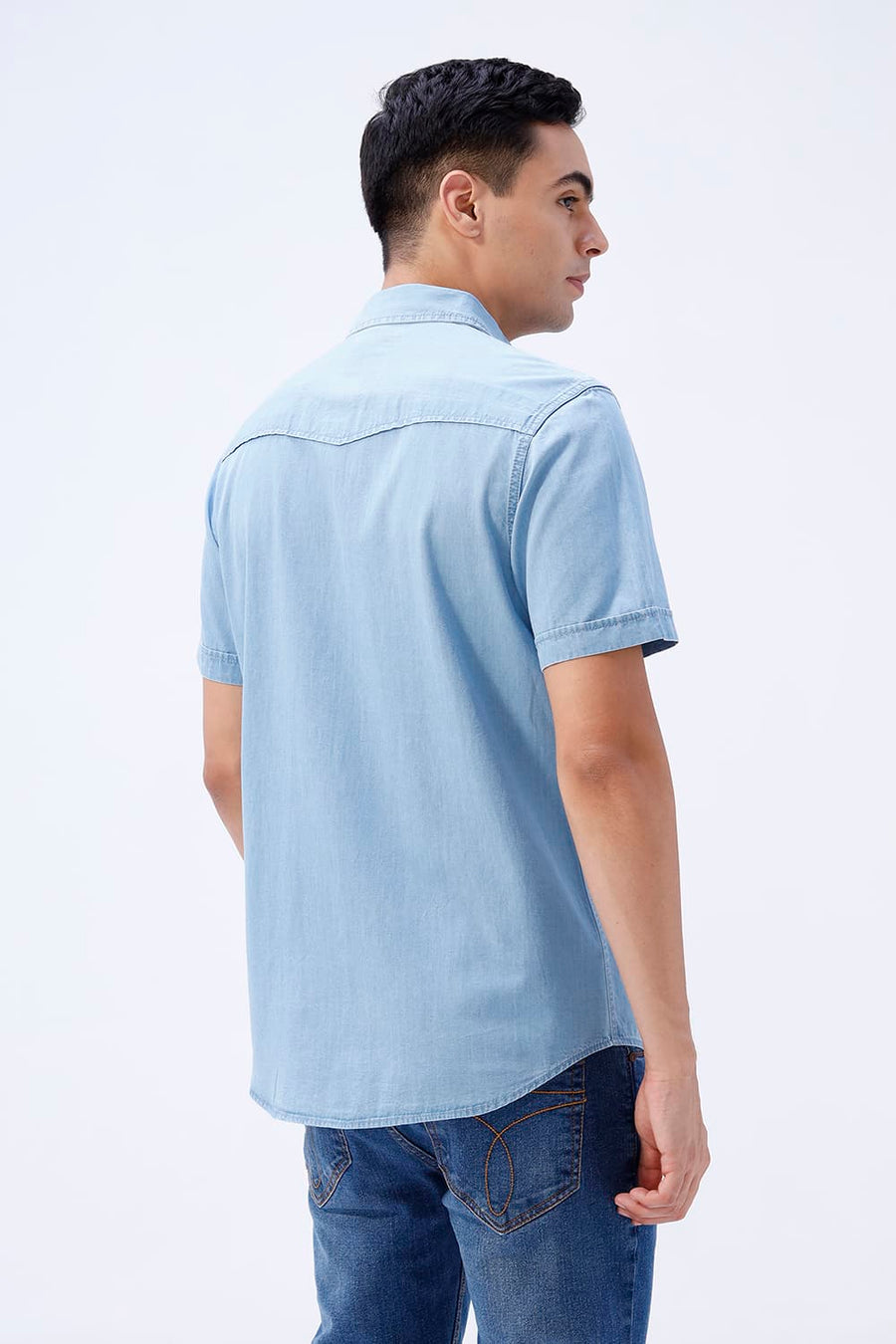 BASICS SLIM FIT BLUE FOG COTTON INDIGO HALFSLEEVES SHIRT