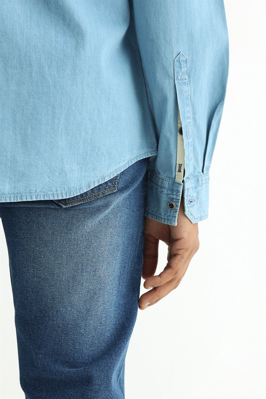 BASICS SLIM FIT BLUE FOG COTTON INDIGO SHIRT