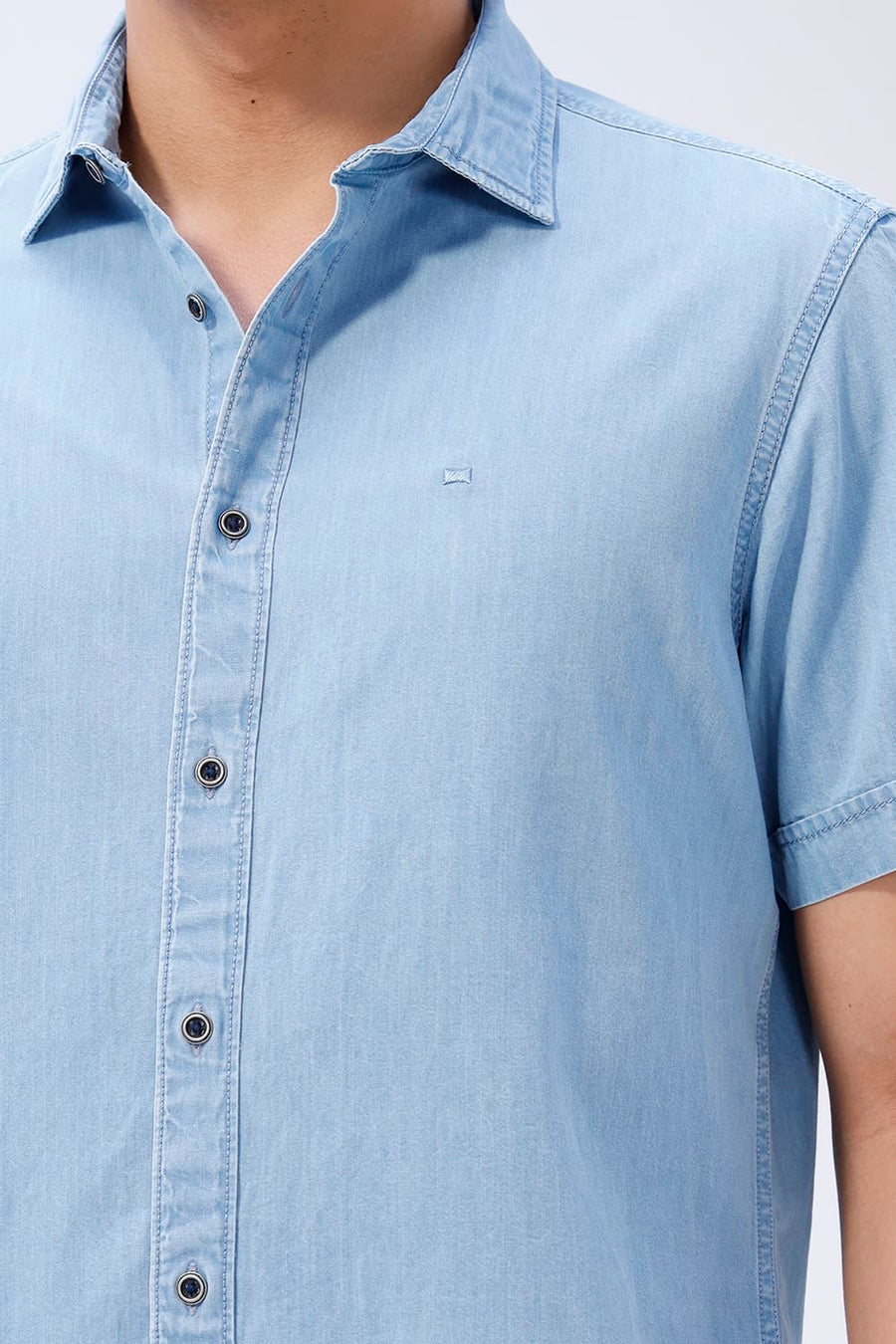 BASICS SLIM FIT BLUE FOG COTTON INDIGO HALFSLEEVES SHIRT