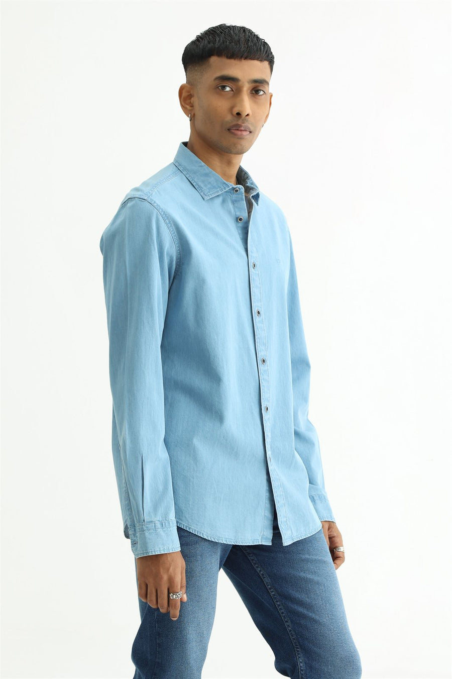 BASICS SLIM FIT BLUE FOG COTTON INDIGO SHIRT