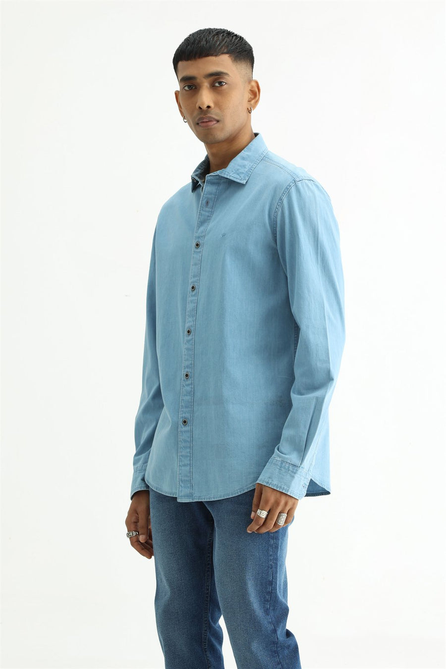 BASICS SLIM FIT BLUE FOG COTTON INDIGO SHIRT