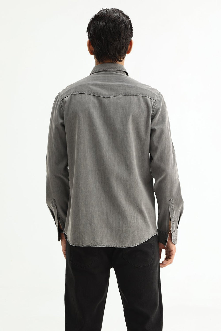 BASICS SLIM FIT NICKEL BLACK COTTON SULPHUR SHIRT