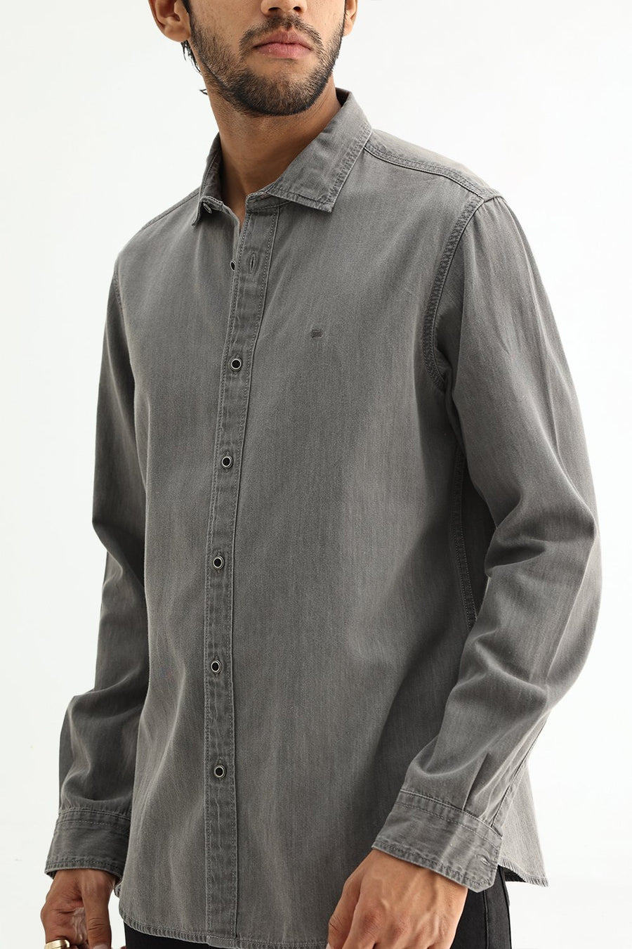 BASICS SLIM FIT NICKEL BLACK COTTON SULPHUR SHIRT