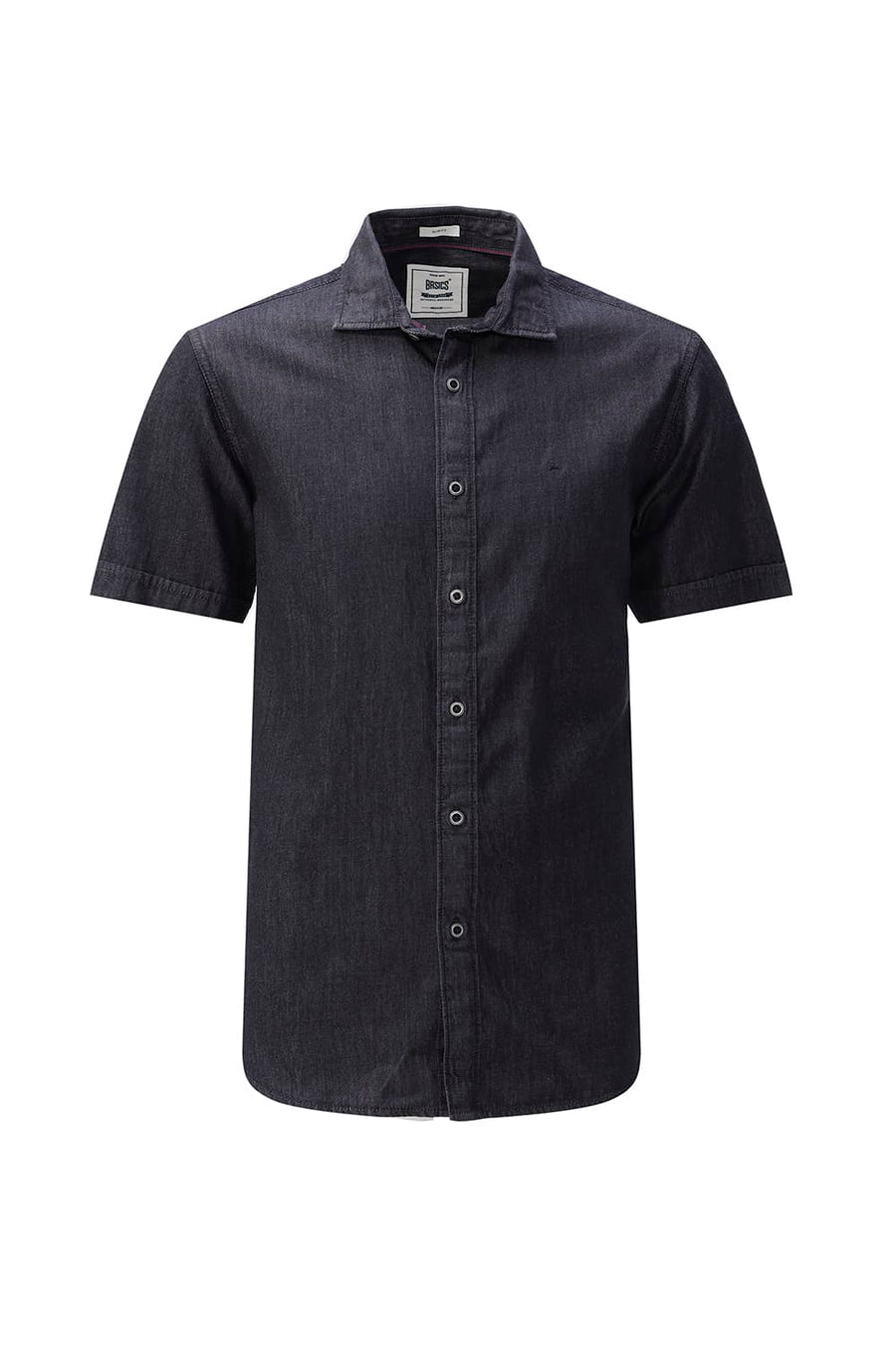 BASICS SLIM FIT BLACK LIMO COTTON SULPHUR HALFSLEEVES SHIRT