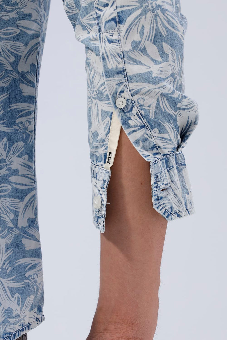 BASICS SLIM FIT  COTTON INDIGO PRINTED SHIRT