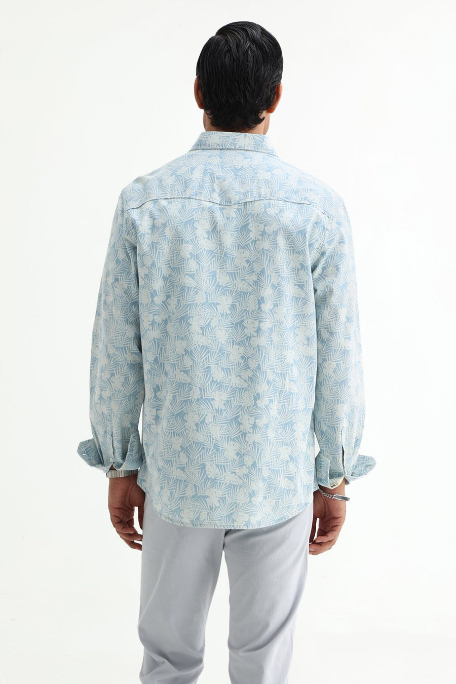 BASICS SLIM FIT  COTTON INDIGO PRINTED SHIRT