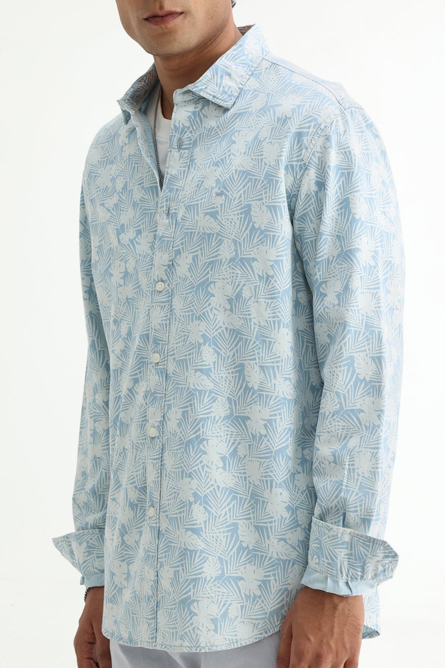 BASICS SLIM FIT  COTTON INDIGO PRINTED SHIRT