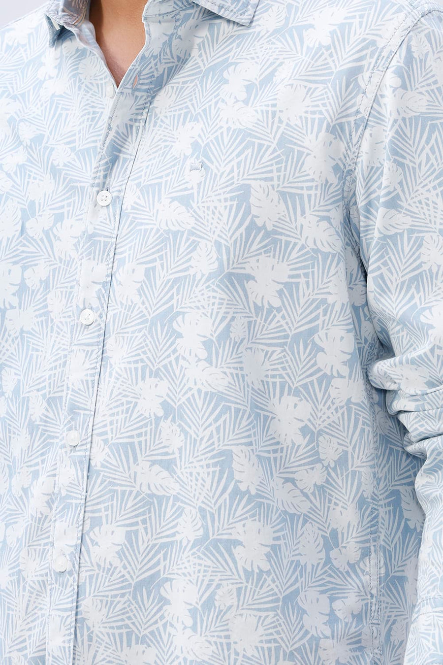 BASICS SLIM FIT  COTTON INDIGO PRINTED SHIRT