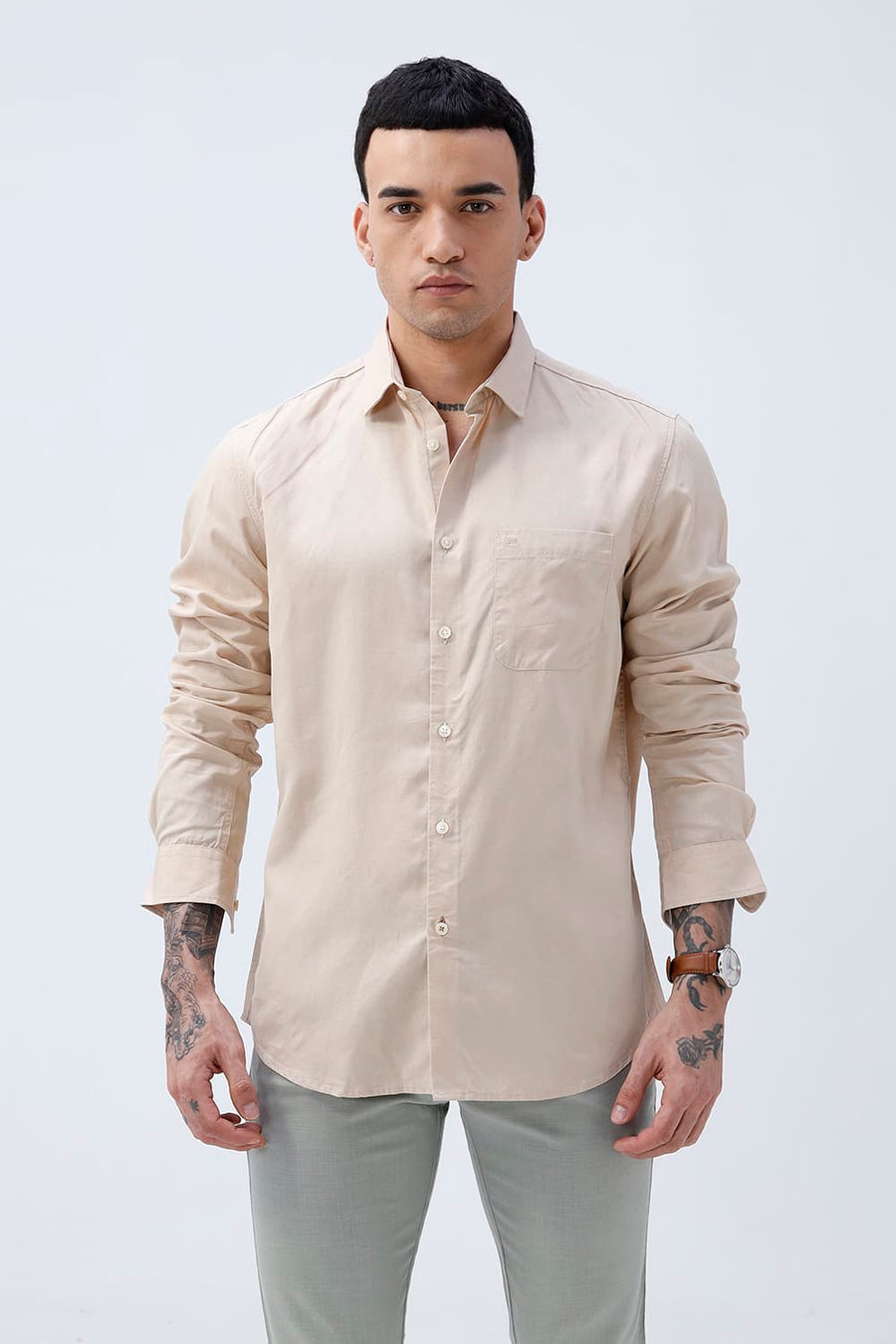 BASICS SLIM FIT  LYOCELL LINEN SHIRT