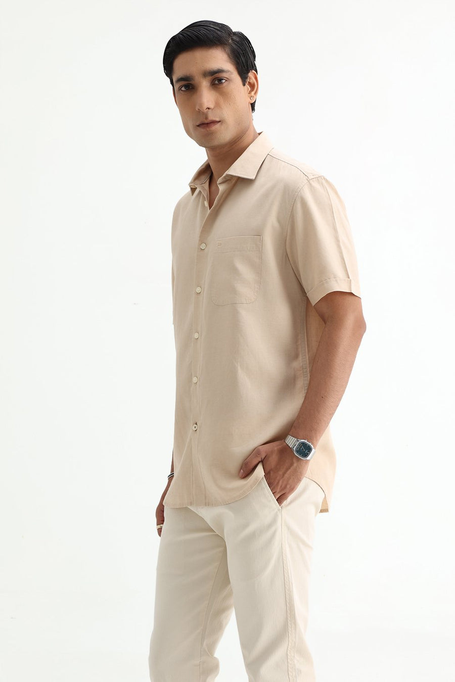 BASICS SLIM FIT  LYOCELL LINEN SHIRT