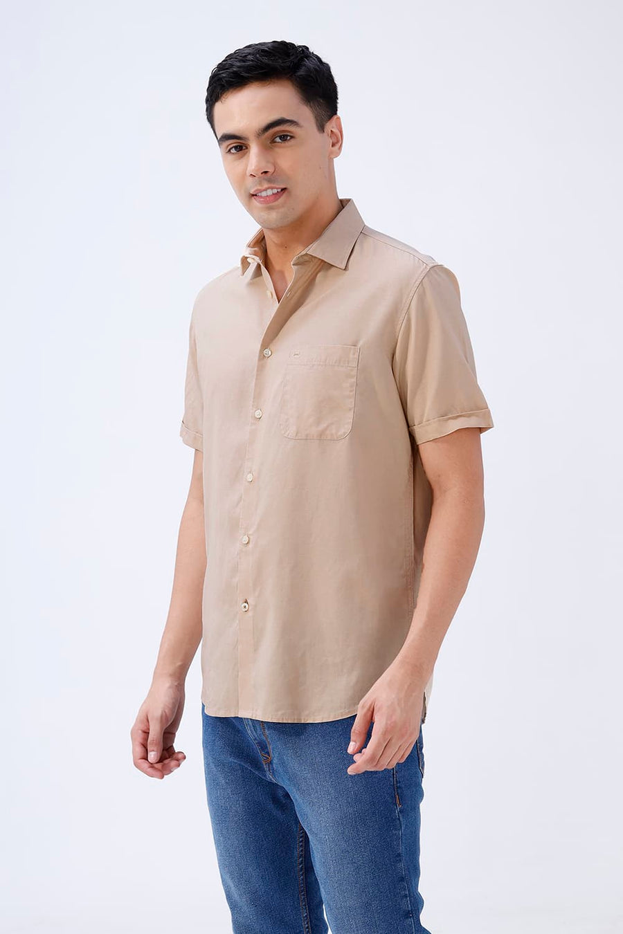 BASICS SLIM FIT  LYOCELL LINEN HALFSLEEVES SHIRT