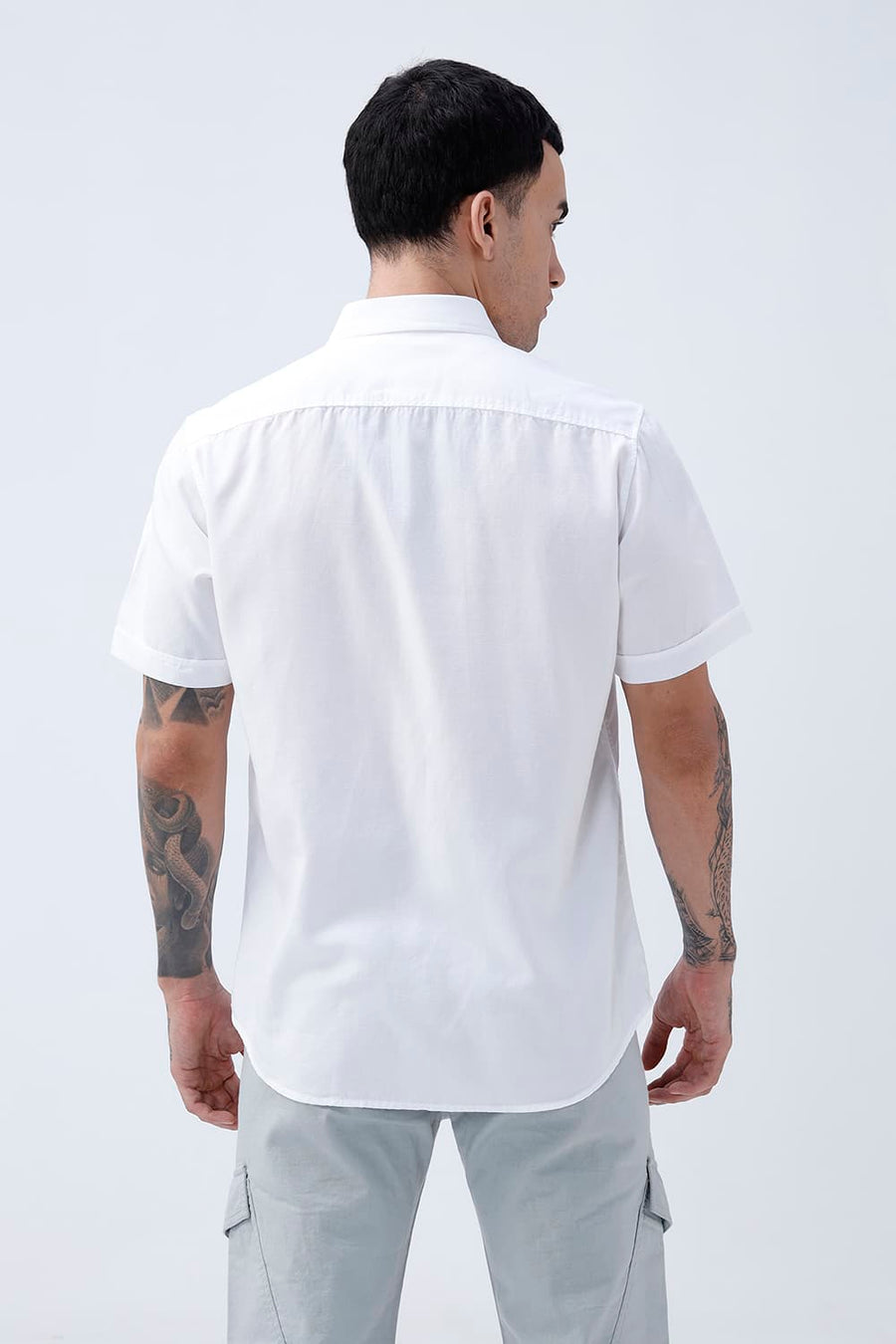 BASICS SLIM FIT  LYOCELL LINEN HALFSLEEVES SHIRT