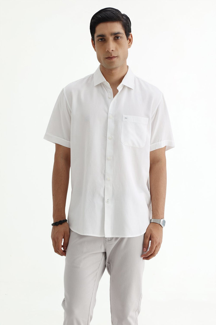 BASICS SLIM FIT  LYOCELL LINEN HALFSLEEVES SHIRT