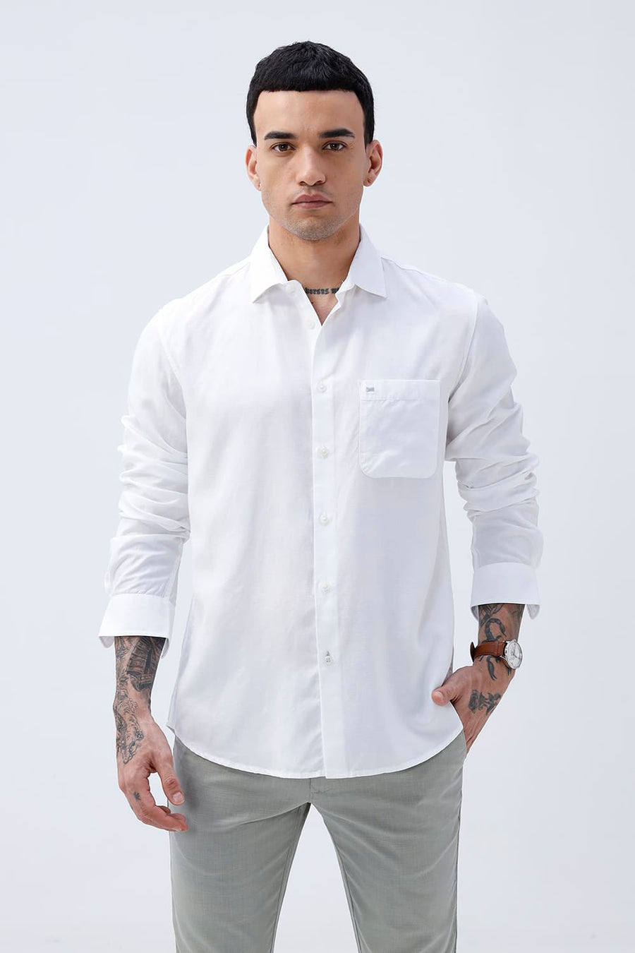 BASICS SLIM FIT  LYOCELL LINEN SHIRT