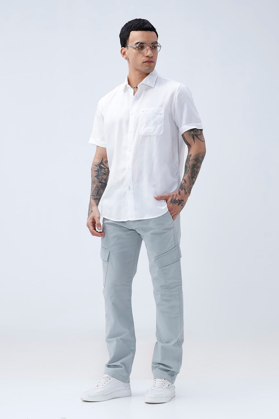 BASICS SLIM FIT  LYOCELL LINEN HALFSLEEVES SHIRT