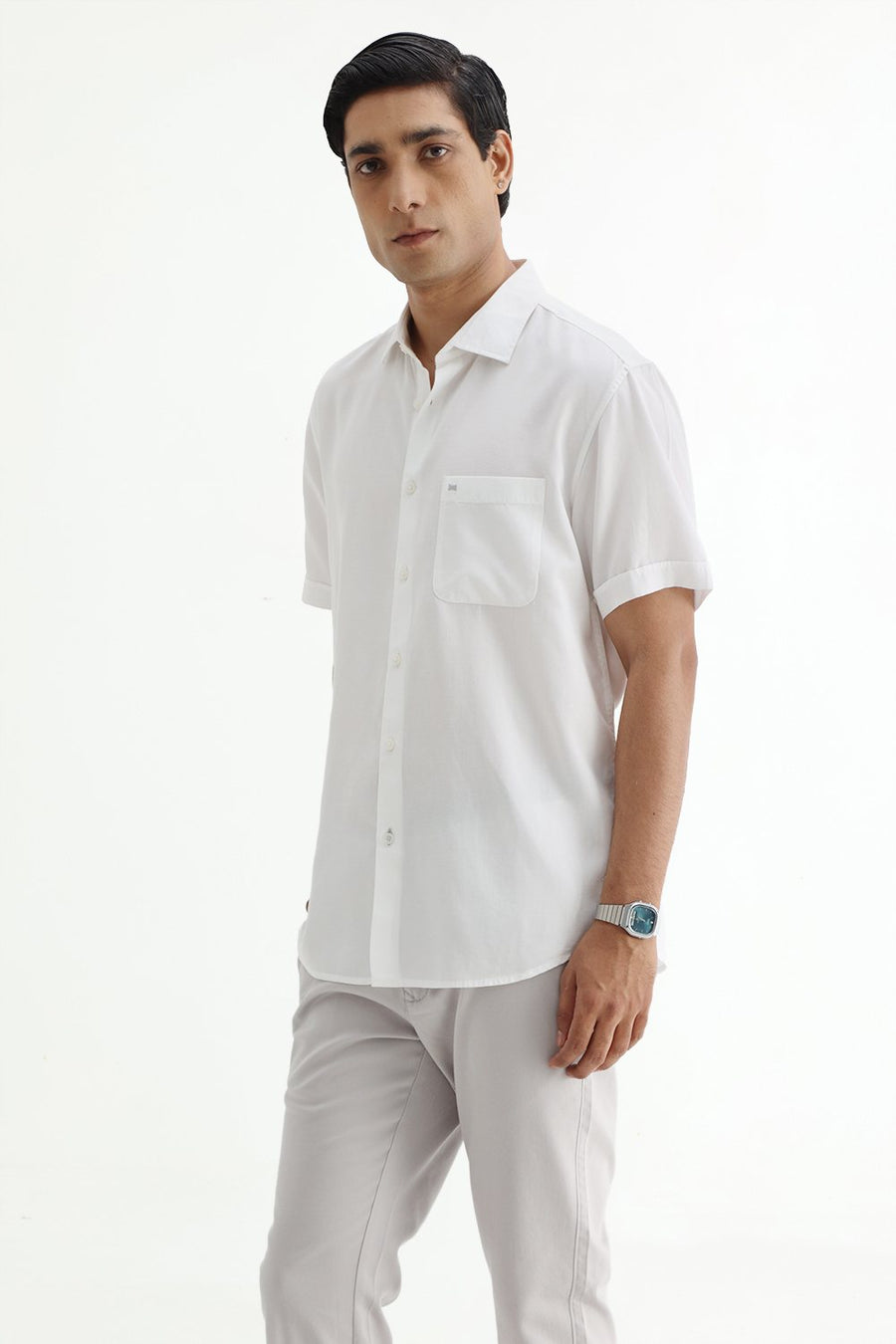 BASICS SLIM FIT  LYOCELL LINEN HALFSLEEVES SHIRT