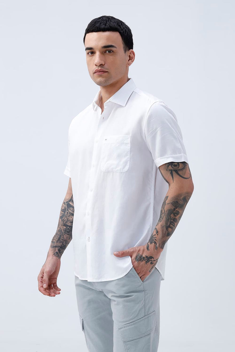 BASICS SLIM FIT  LYOCELL LINEN HALFSLEEVES SHIRT