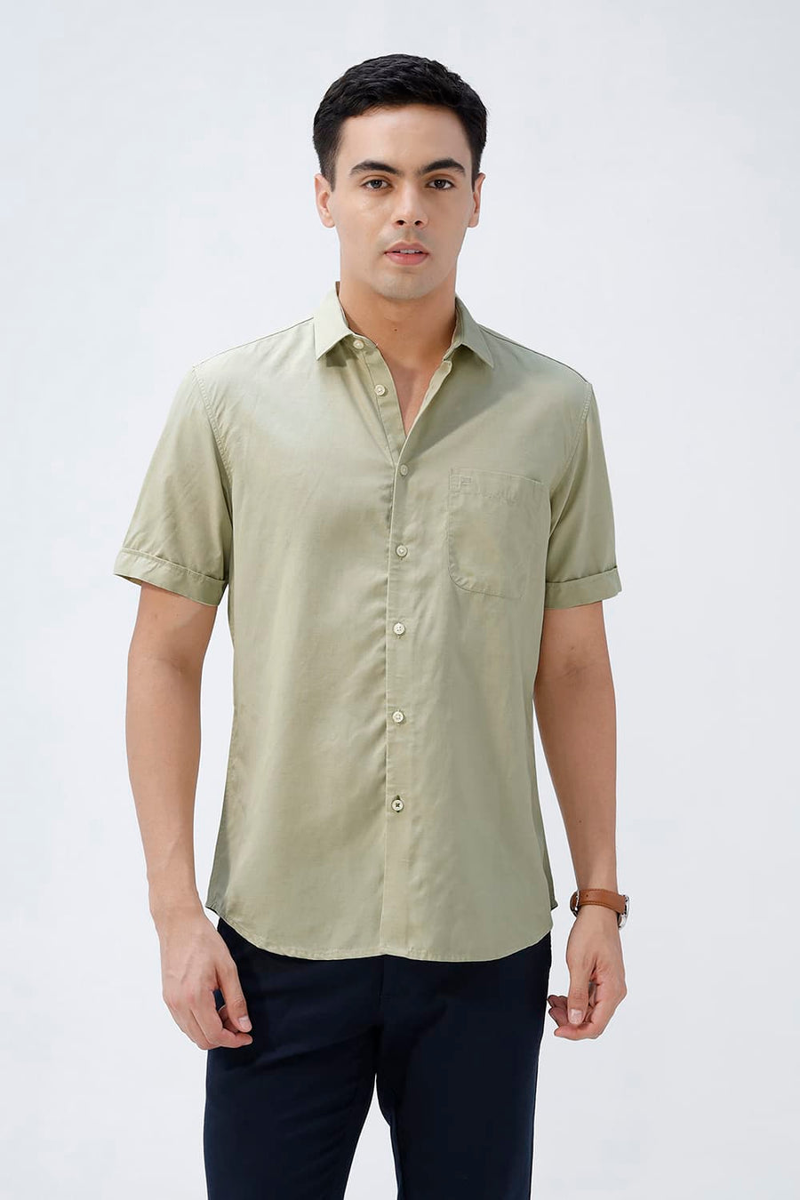BASICS SLIM FIT  LYOCELL LINEN HALFSLEEVES SHIRT