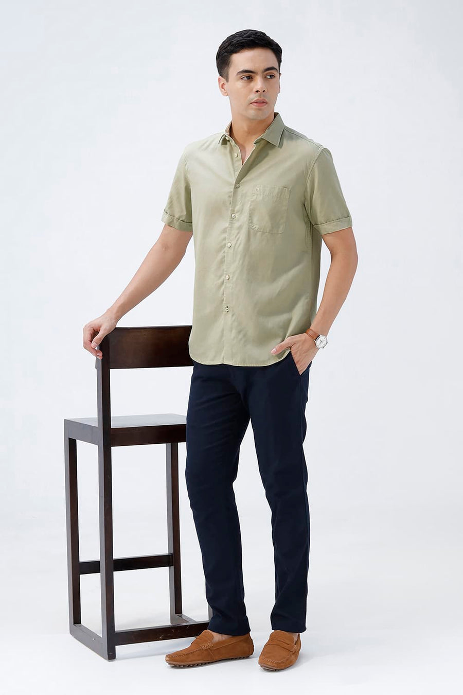 BASICS SLIM FIT  LYOCELL LINEN HALFSLEEVES SHIRT