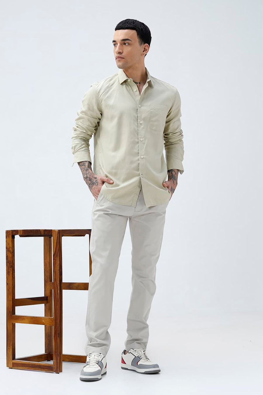 BASICS SLIM FIT  LYOCELL LINEN SHIRT