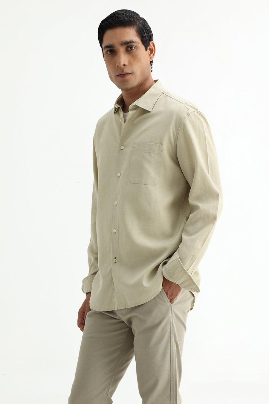 BASICS SLIM FIT  LYOCELL LINEN SHIRT