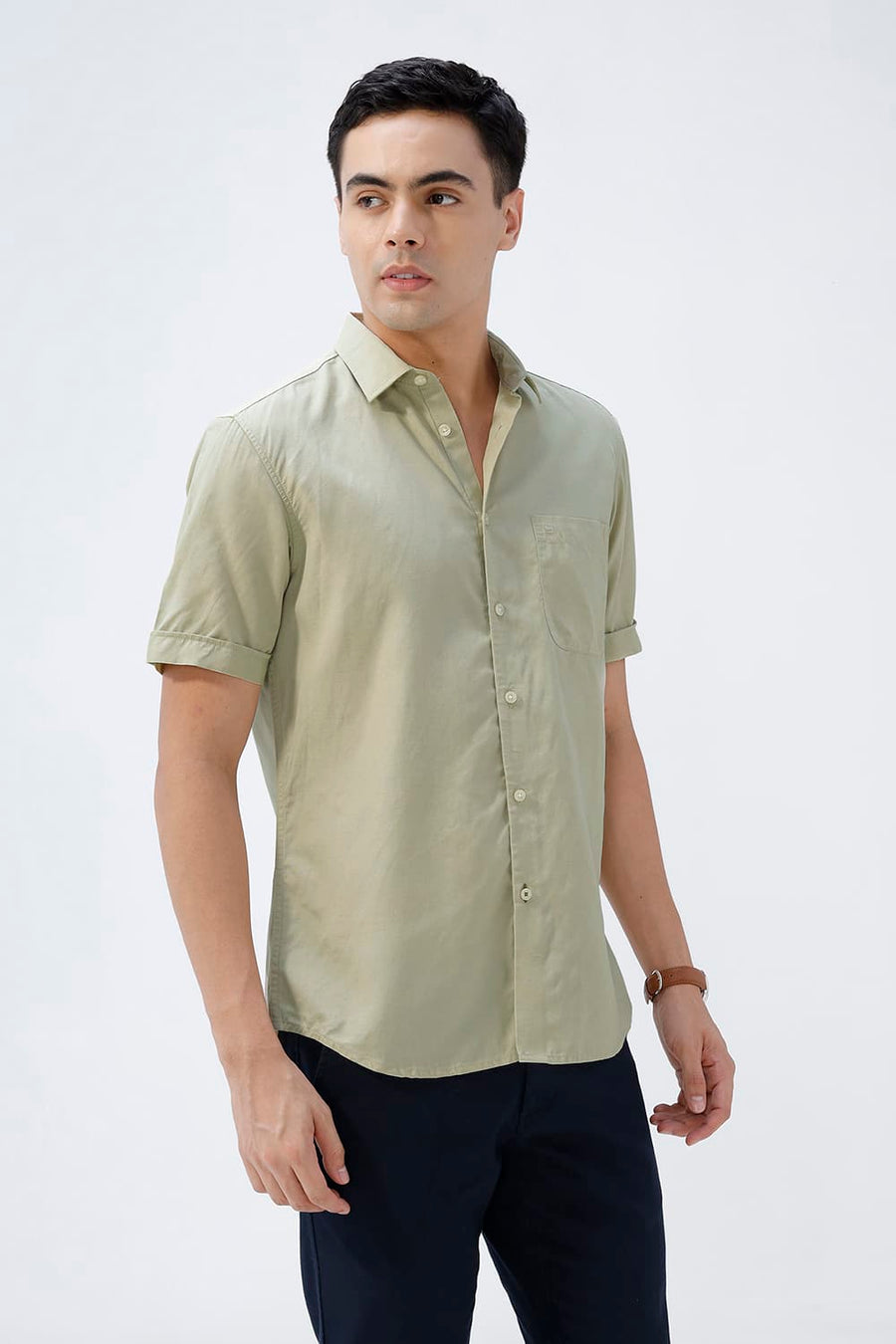 BASICS SLIM FIT  LYOCELL LINEN HALFSLEEVES SHIRT