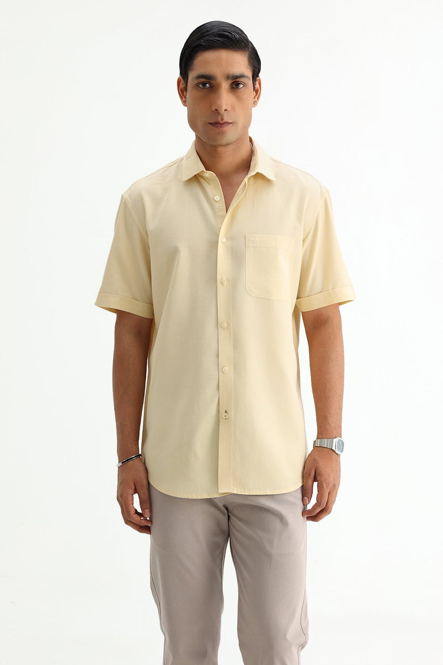 BASICS SLIM FIT  LYOCELL LINEN HALFSLEEVES SHIRT