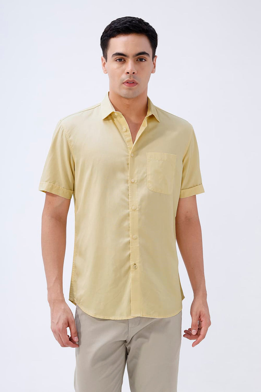 BASICS SLIM FIT  LYOCELL LINEN HALFSLEEVES SHIRT