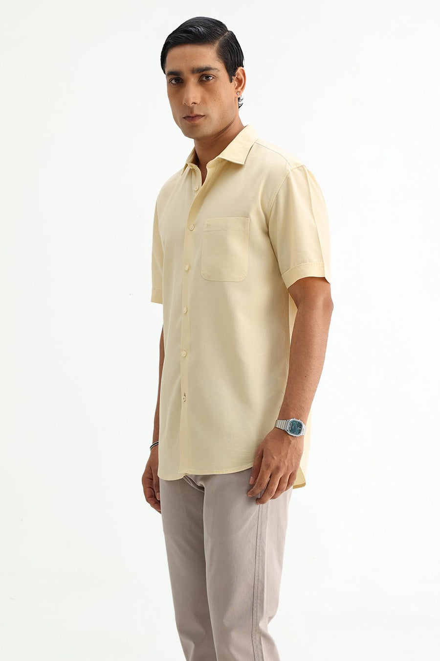 BASICS SLIM FIT  LYOCELL LINEN HALFSLEEVES SHIRT