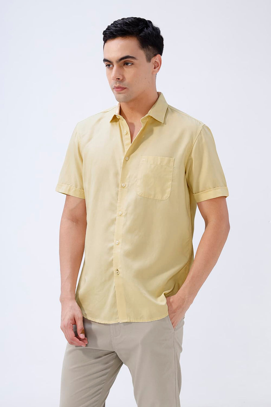 BASICS SLIM FIT  LYOCELL LINEN HALFSLEEVES SHIRT