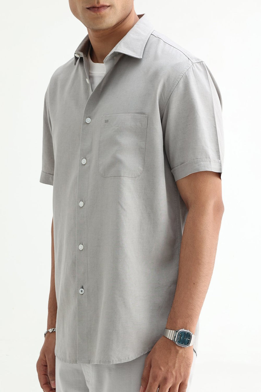BASICS SLIM FIT  LYOCELL LINEN HALFSLEEVES SHIRT