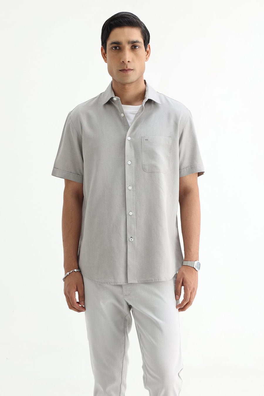 BASICS SLIM FIT  LYOCELL LINEN HALFSLEEVES SHIRT
