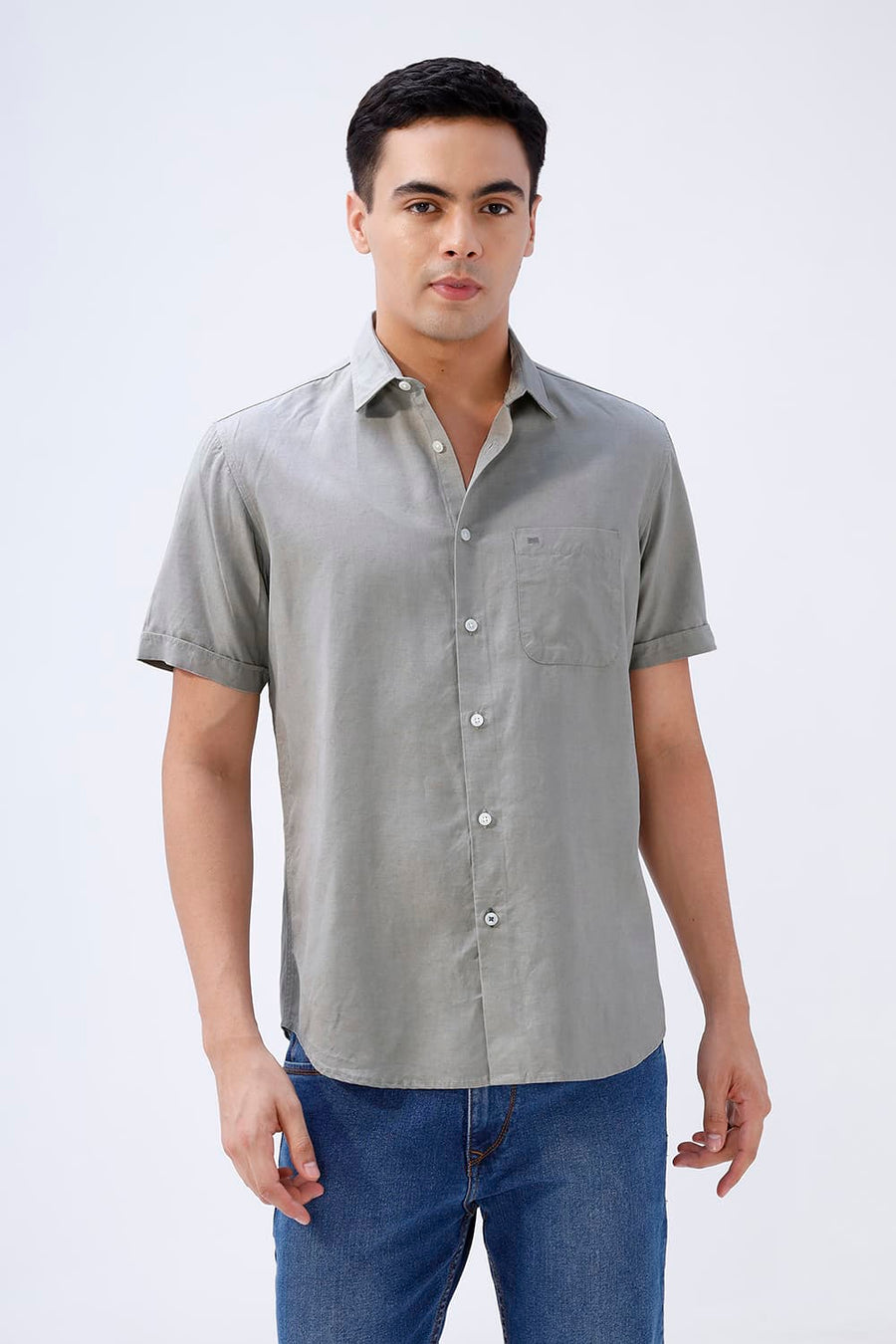 BASICS SLIM FIT  LYOCELL LINEN HALFSLEEVES SHIRT