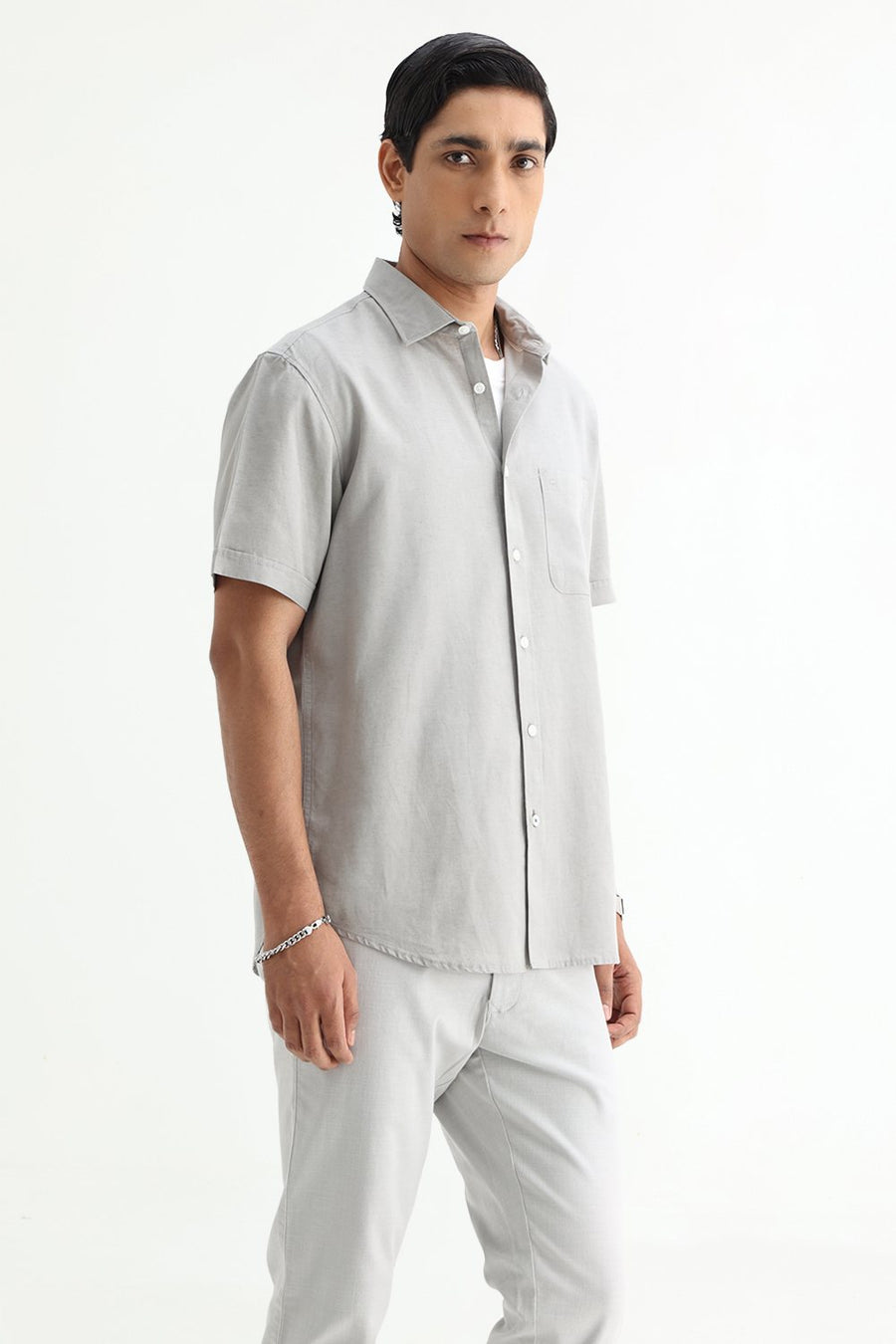 BASICS SLIM FIT  LYOCELL LINEN HALFSLEEVES SHIRT
