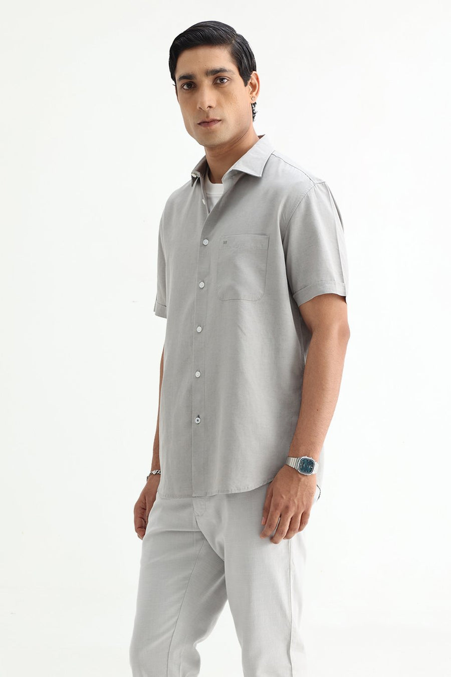 BASICS SLIM FIT  LYOCELL LINEN HALFSLEEVES SHIRT