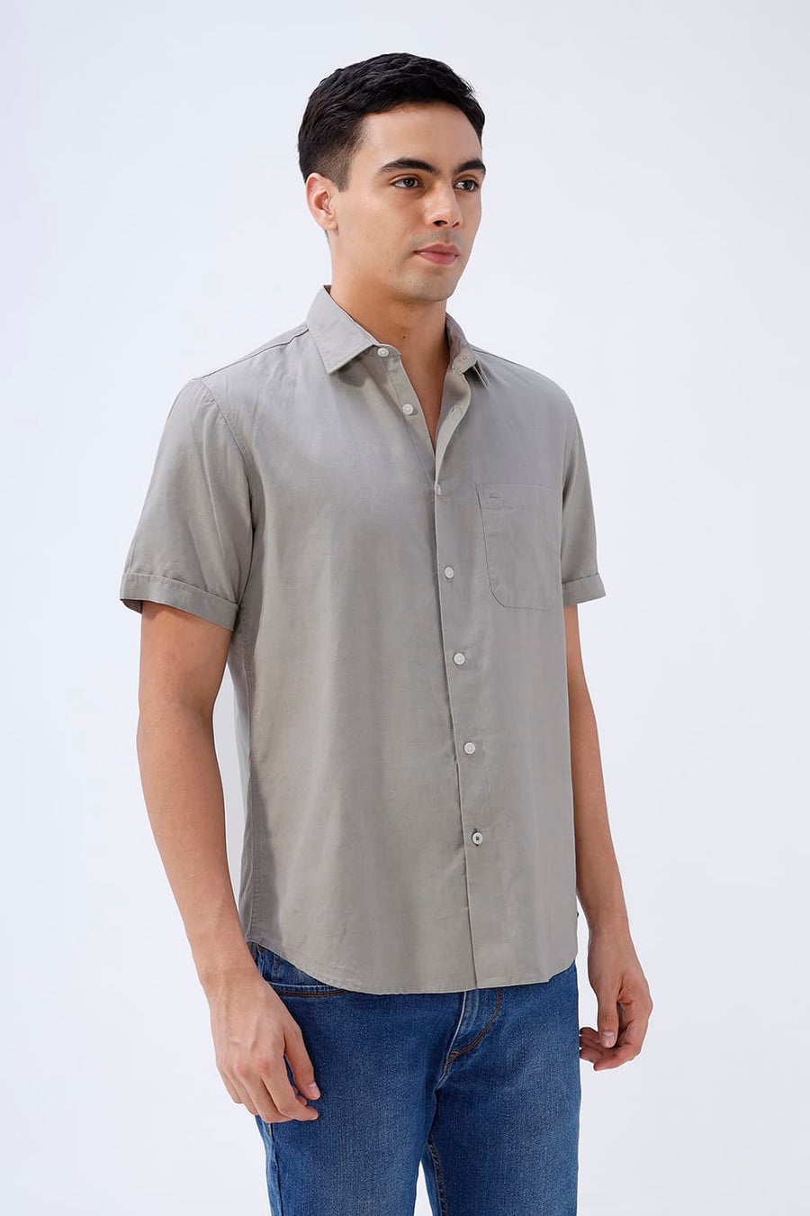 BASICS SLIM FIT  LYOCELL LINEN HALFSLEEVES SHIRT
