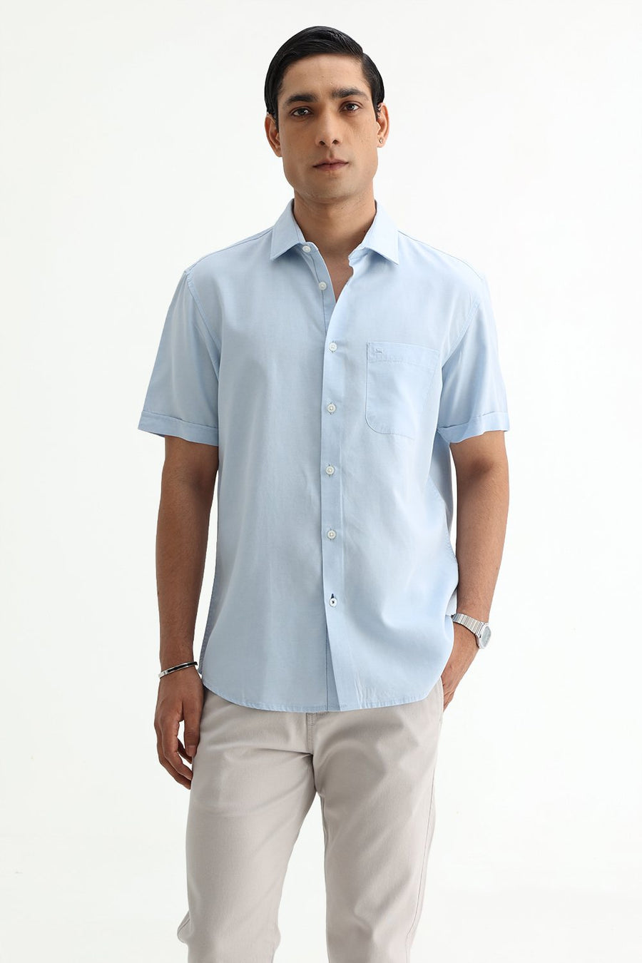 BASICS SLIM FIT  LYOCELL LINEN HALFSLEEVES SHIRT