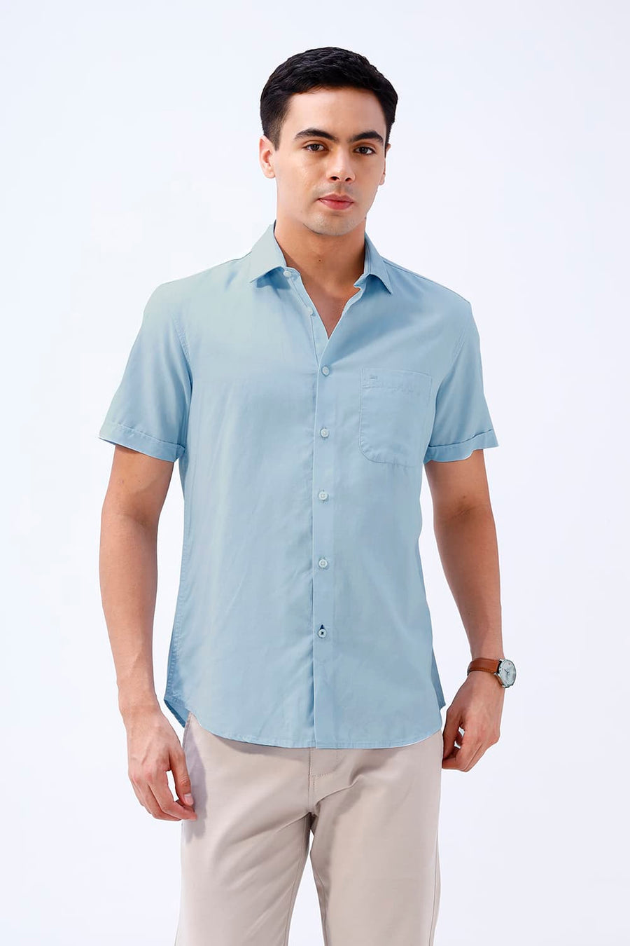 BASICS SLIM FIT  LYOCELL LINEN HALFSLEEVES SHIRT