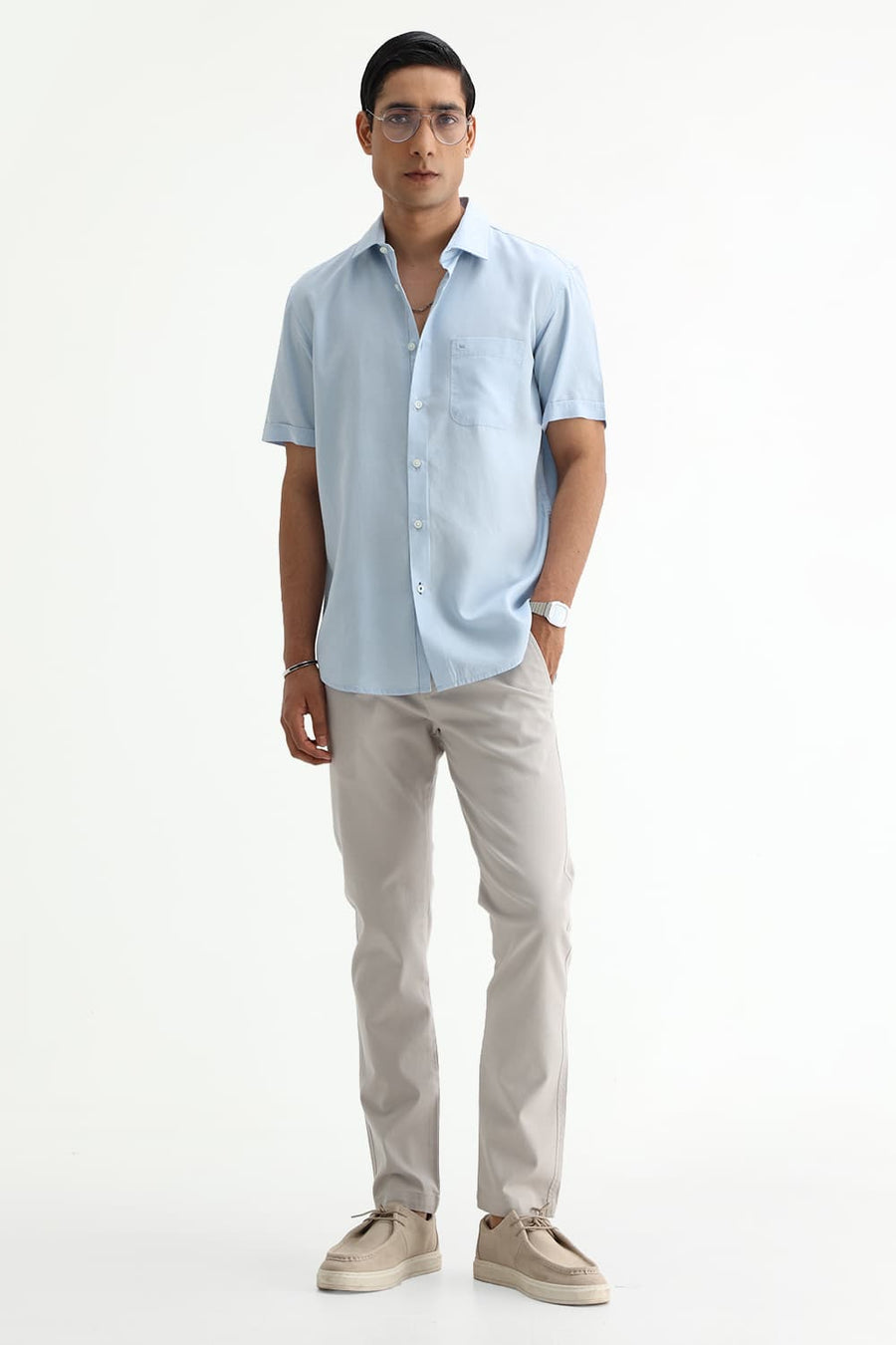 BASICS SLIM FIT  LYOCELL LINEN HALFSLEEVES SHIRT