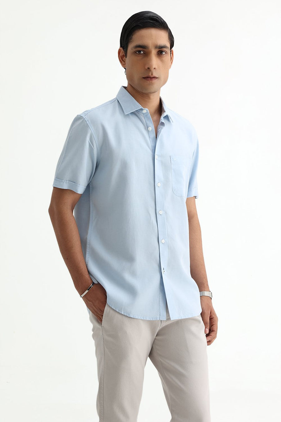 BASICS SLIM FIT  LYOCELL LINEN HALFSLEEVES SHIRT