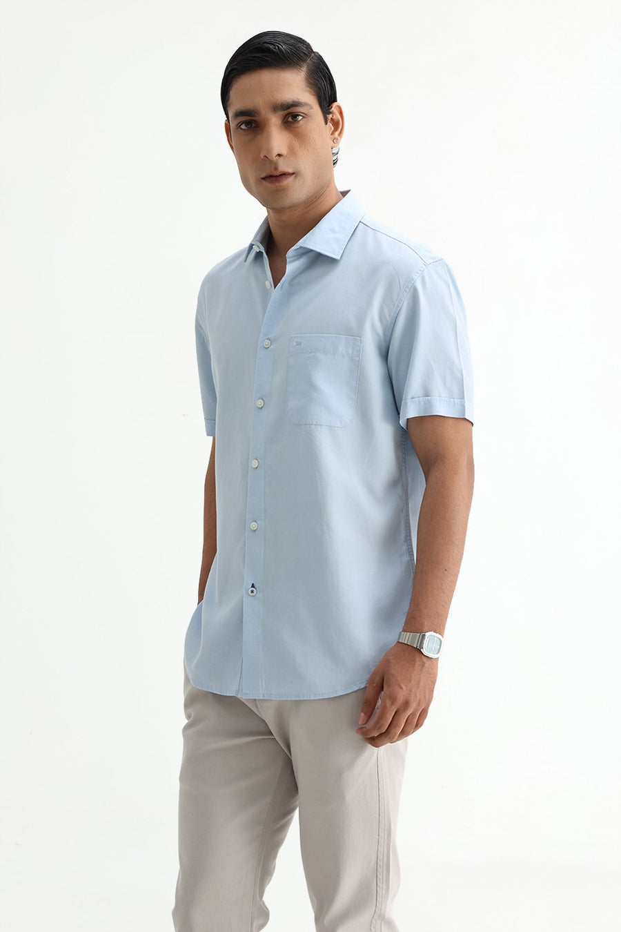 BASICS SLIM FIT  LYOCELL LINEN HALFSLEEVES SHIRT
