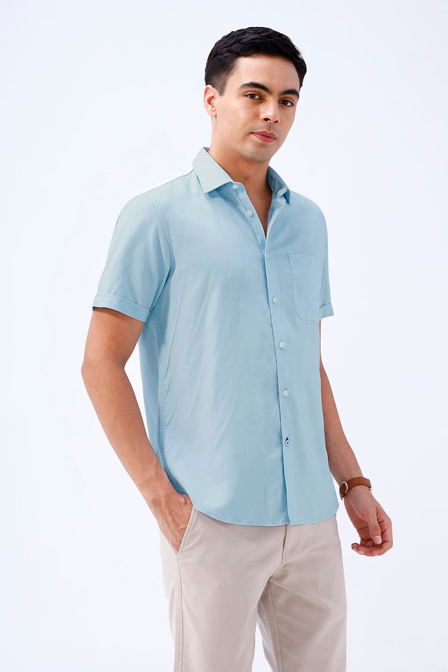 BASICS SLIM FIT  LYOCELL LINEN HALFSLEEVES SHIRT