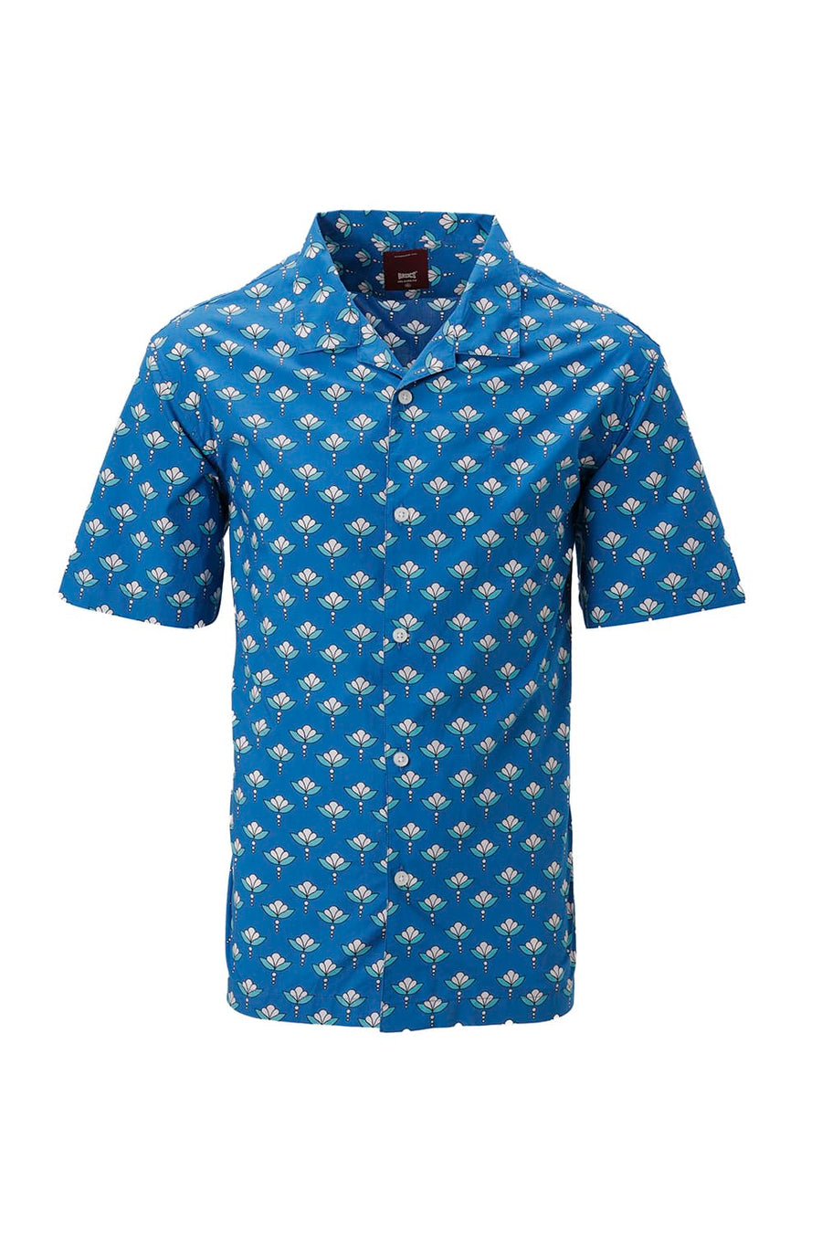 BASICS RELAXED FIT PORT BLUE COTTON DIGITAL PRINTED HALFSLEEVES SHIRT