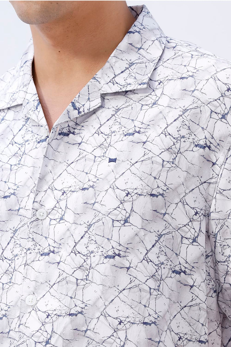 BASICS RELAXED FIT BLUE ASHES COTTON VISCOSE DIGITAL PRINTED HALFSLEEVES SHIRT