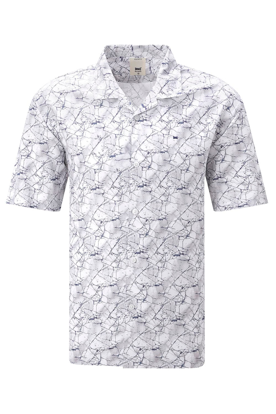BASICS RELAXED FIT BLUE ASHES COTTON VISCOSE DIGITAL PRINTED HALFSLEEVES SHIRT