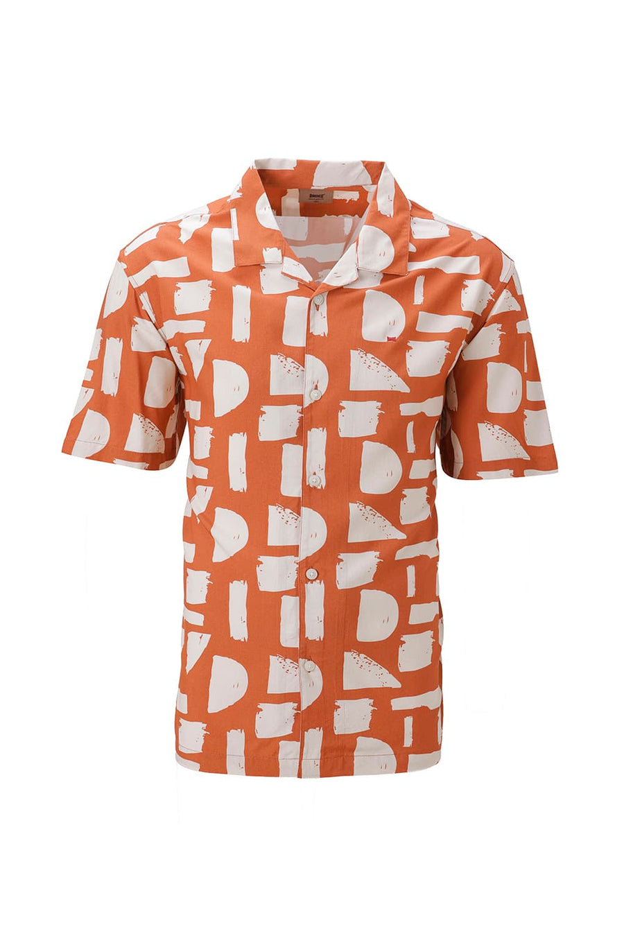 BASICS RELAXED FIT ORANGE RUST COTTON VISCOSE DIGITAL PRINTED HALFSLEEVES SHIRT