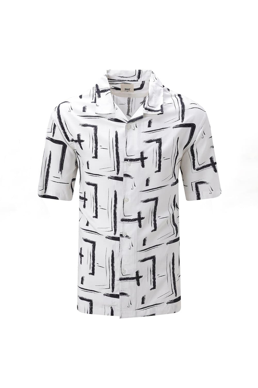 BASICS RELAXED FIT BLACK WOLF COTTON VISCOSE DIGITAL PRINTED HALFSLEEVES SHIRT